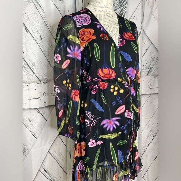 Baum Und Pferdgarten Dress Wrap-Effect Floral Print Georgette Mini Size 34 - Picture 5 of 13